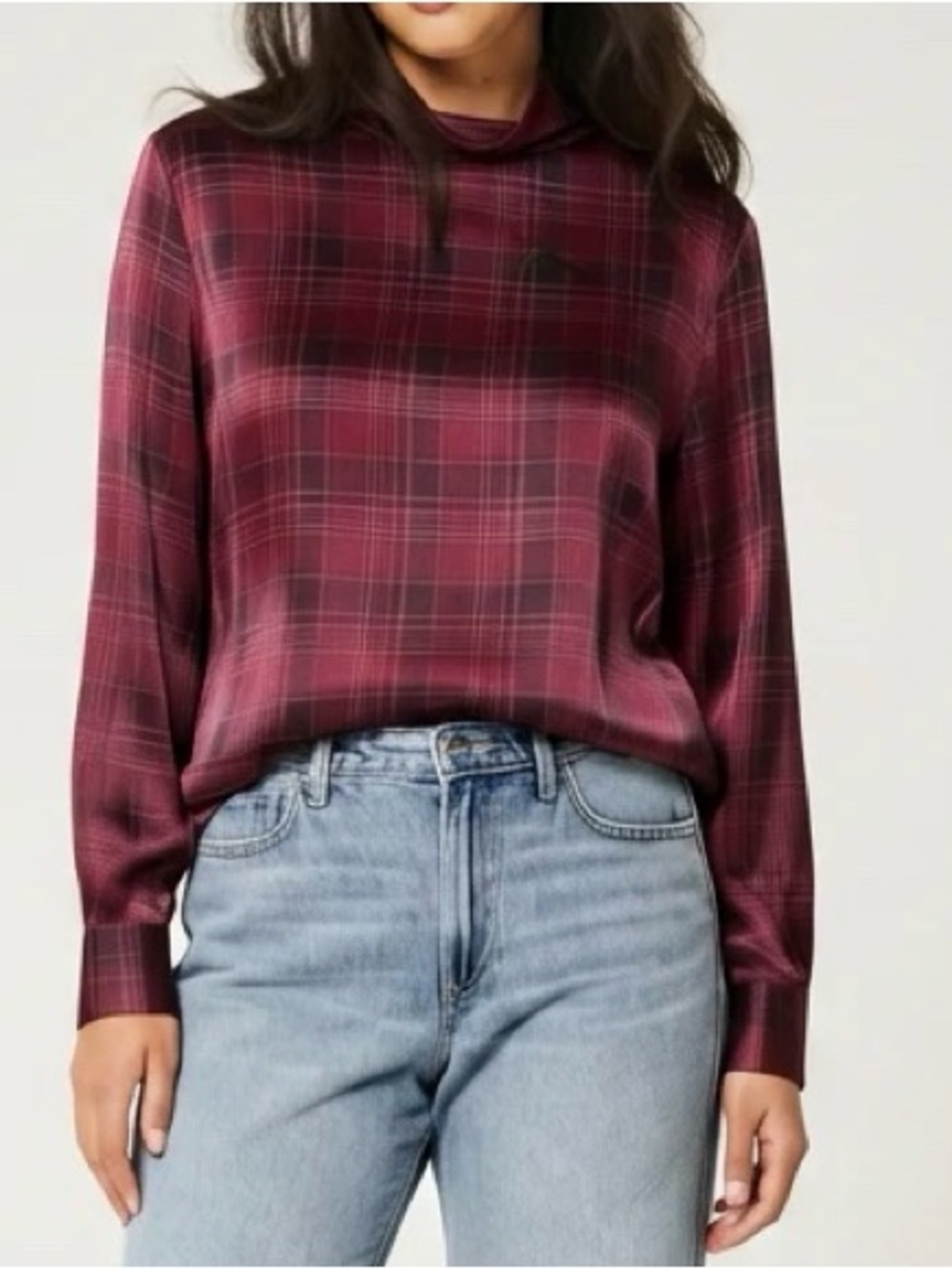 Vintage Pendleton Red Plaid 100% Silk Blouse